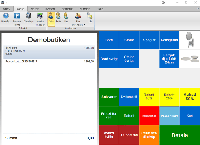 Lämna ett nytt presentkort vid retur i JobOffice Kassasystem