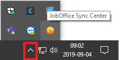 JobOffice Sync Center i aktivitetsfältet