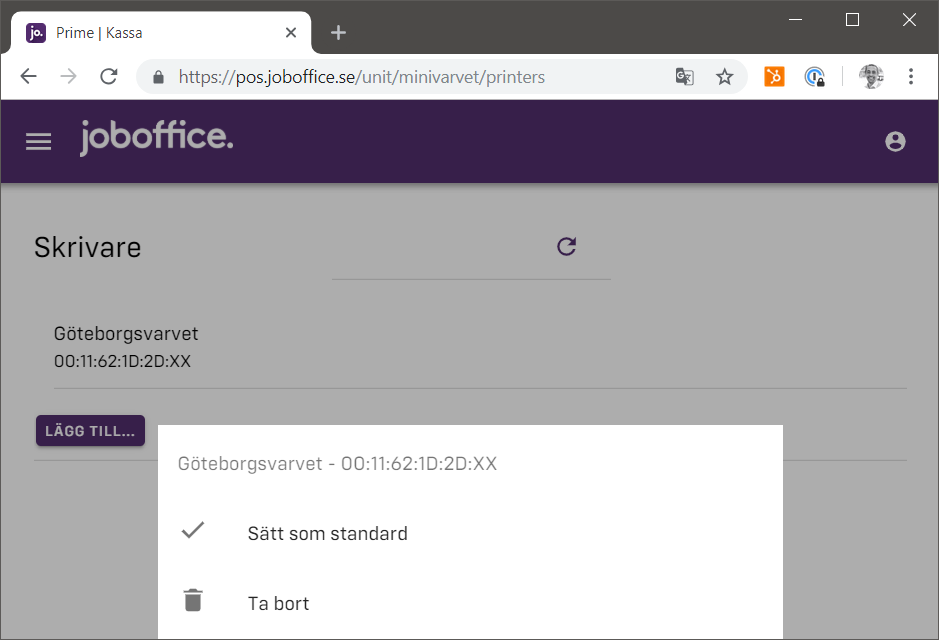 Skrivare sätt som standard
